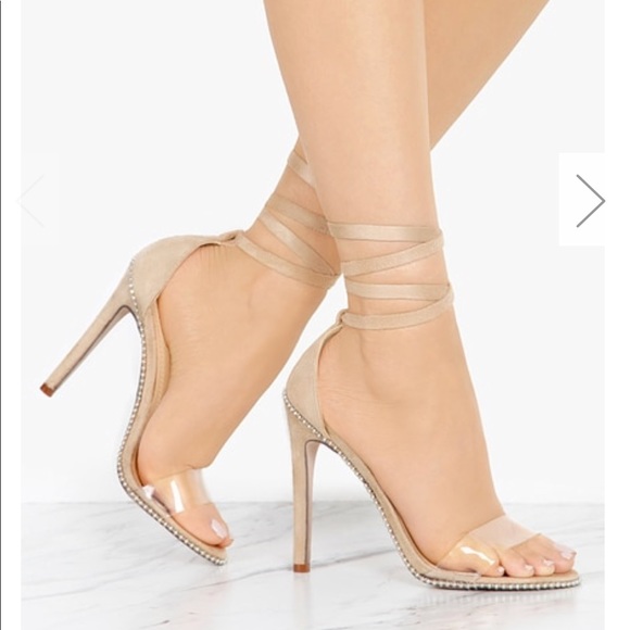 clear strap nude heels